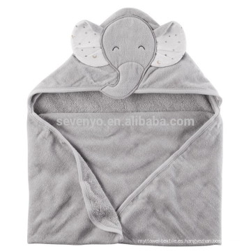 Toalla de bebé con capucha gris sonriente del elefante, algodón 100% de calidad superior con tamaño extra 90 * 90cm, regalo ideal, unisex y útil